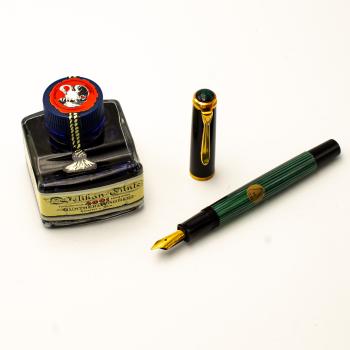 Pelikan M400 NOS old style 14K M Souverän Grün Kolben-Füller Tintenglas Giftbox