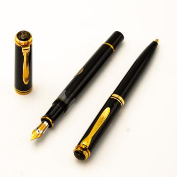 Pelikan M600 + D600 SET Schwarz Füller Pen 18K M Kugelschreiber + Leder-Etui TL2