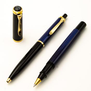 Pelikan R400 + K400 Blau NOS old style Rollerball-pen Kugelschreiber + Leder-Etu