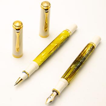 Pelikan M400 + R400 Schildpatt-Weiß Kolben-Füller Rollerball-pen 14K B