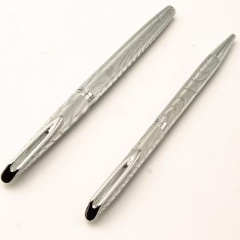 Waterman CF Set 1950s vintage Füller + Kugelschreiber Silver Moire 14K F