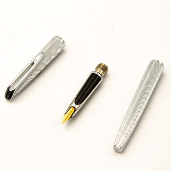 Waterman CF Set 1950s vintage Füller + Kugelschreiber Silver Moire 14K F