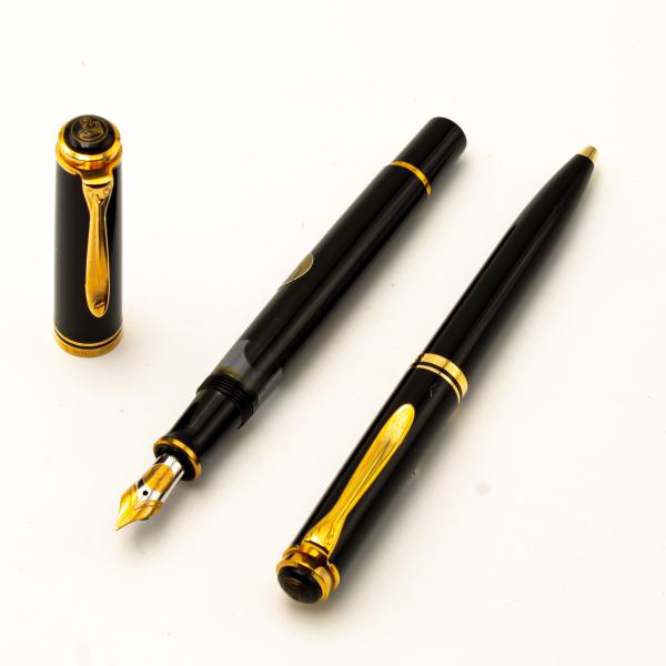 Pelikan M600 + D600 SET Schwarz Füller Pen 18K M Kugelschreiber + Leder-Etui TL2
