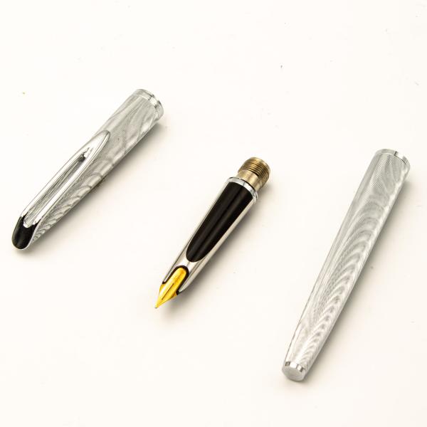 Waterman CF Set 1950s vintage Füller + Kugelschreiber Silver Moire 14K F